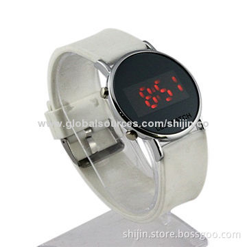Digital watch with LED touch and leather strap